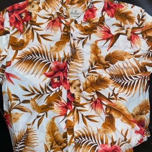 American Eagle Outfitters Floral Button Down Shirt - Red, Brown, White